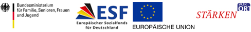 Logos Bundesministerium für Familie, ESF, Europäische Union, Stärken vor Ort